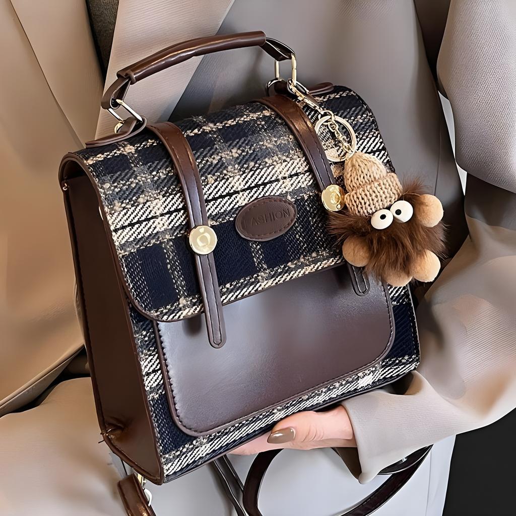 Women's College Style Backpack, Niche Backpack, New Minimalist Checkered Backpack, Commuting British Style Women's Bag