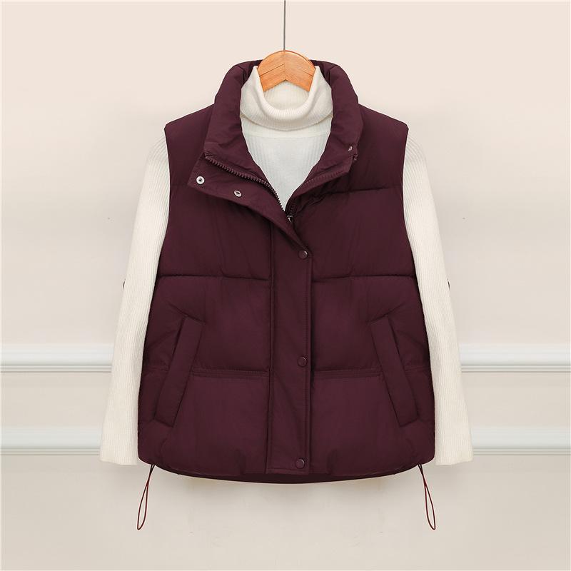 Cotton Vest Women's Short Spring, Autumn and Winter New Fashion Stand Collar Warm Loose Cotton Vest Outer Cotton Vest Jacket