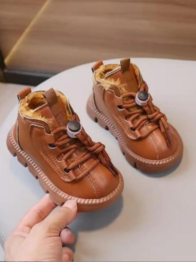 

Children s Leather Girls Boots Autumn Winter Girls Short Boots Boys Toddler Boots Shoes Non-slip 21 коричневый