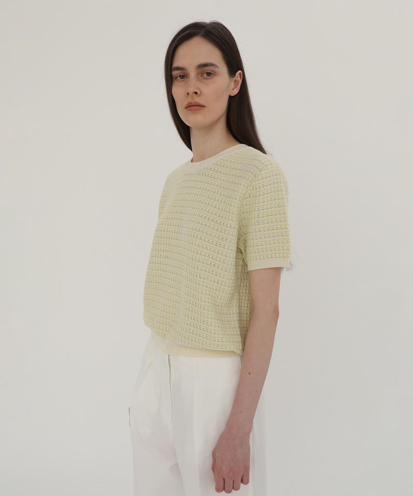 Leuba Eyelet Jacquard Half Sleeve Knit - Lemon