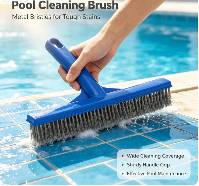 1Pcs 10 Inch Heavy Duty Algae Brush Anti-Rust Stainless Steel Bristle Cleaning Tool for Hot Tub Pond Swimming Pool