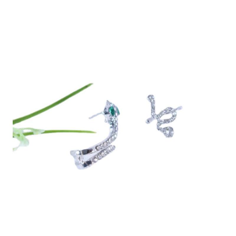 Three-Dimensional Gold Snake Zircon Ear Cuff Earrings