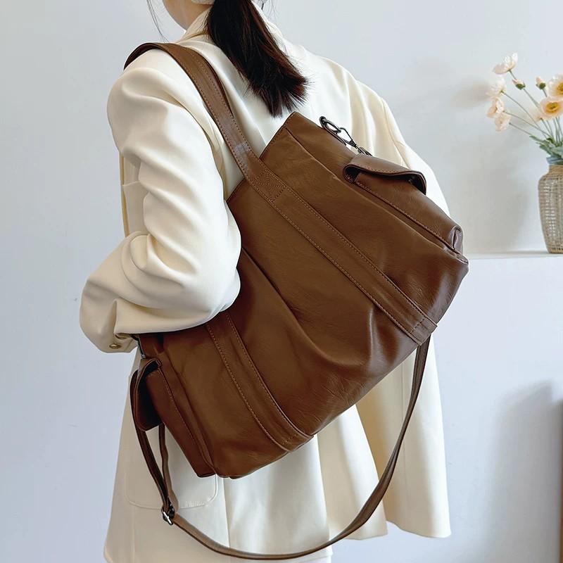 Retro Large-Capacity Tote Bag Women'S Bag New Commuter Personalized Splicing Armpit Bag Shoulder Messenger Bag