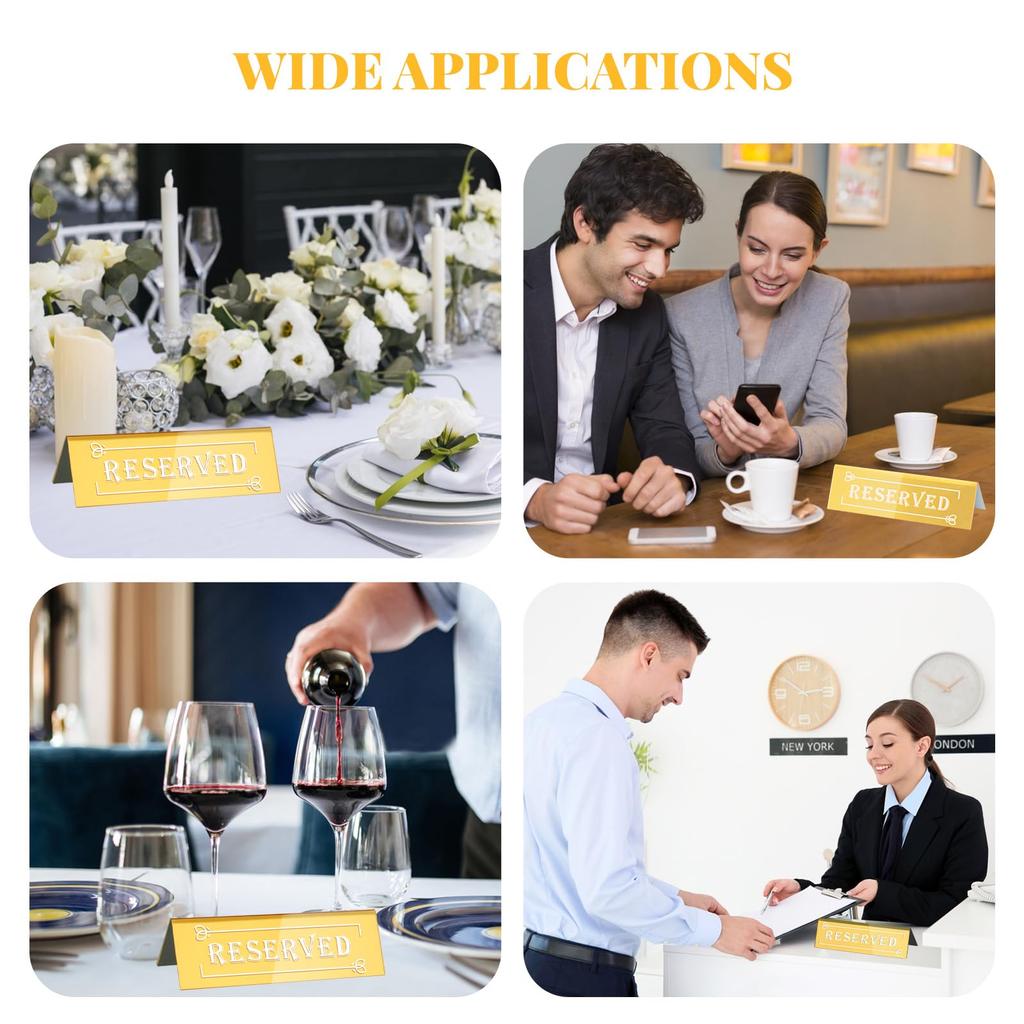 2/4/10PCS Golden Acrylic Reserved Table Signs Card Banquette Seating Table Signs Wedding Waterproof Double-Sided Mark Seat Signs