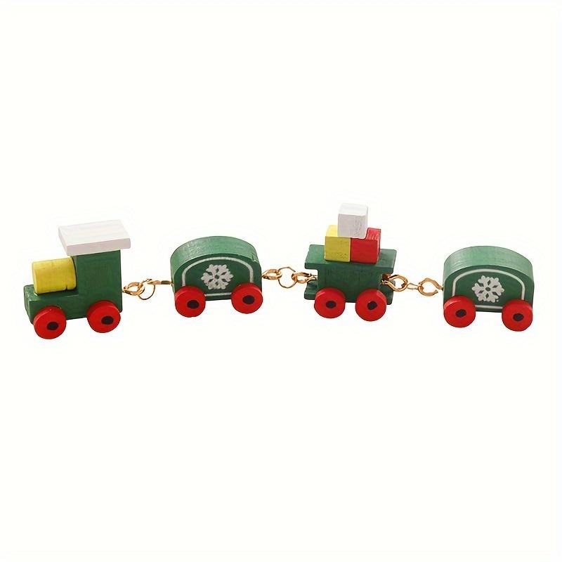 Mini Wooden Xmas Train Set for Dollhouse Pretend Play Adorable Vintage Style Train Toy with Snow Print for Christmas Decor