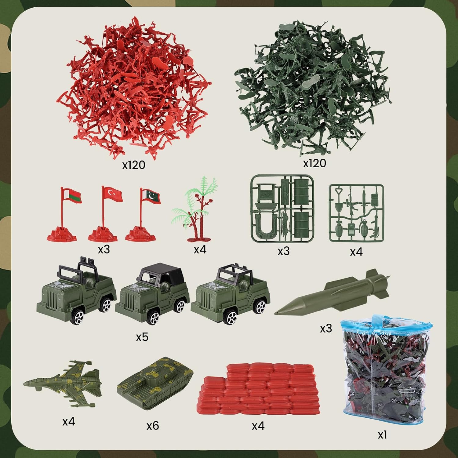 AMOR PRESENT 307 PCS Army Men Military Playset, Army Toys Soldier Playset Plastic Toy Soldiers Figures and Accessories with Vehicles, Aircraft,