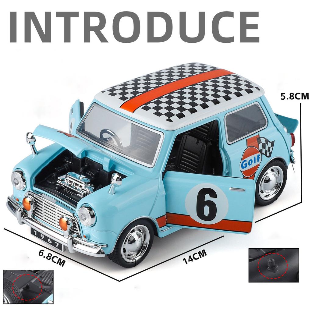 NEW 1:32 MINI COOPER 1967 Alloy Muscle Car Model Sound and Light Pull Back Children's Toy Collectibles Birthday Gift
