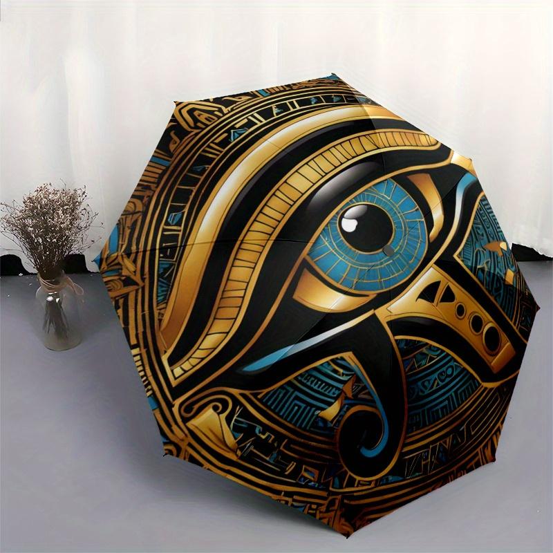 Goldenes Auge des Horus - Altägyptisches Symbol Regenschirm, Tragbarer 3-Fach-Regenschirm für Damen & Herren, Weihnachtsgeschenk ES216