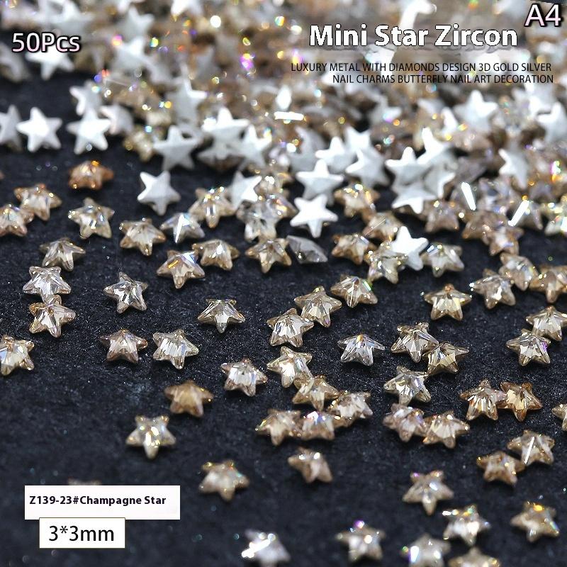 50Pcs Star Flat Bottomed Zircon Rhinestone Nail Diy Manicure Decoration Accessories Nail Charm A4