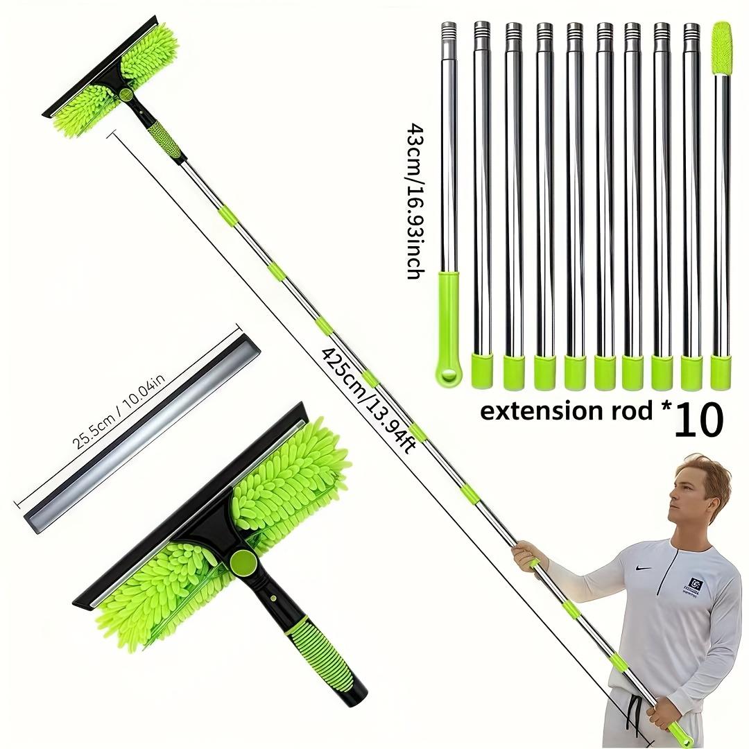 

Набор швабр для мытья стекол из шенилла 425 см с длинной ручкой и регулируемой длиной, скребок 2-в-1 для мытья стекол. зелёный