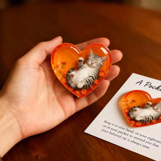 Cat Memorial Pocket Hug with Inspirational Card Emotional Support Love Heart Shaped Cat Pocket Token Decoration Cat Owners Keepsake Gift