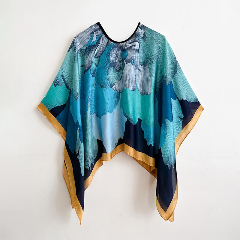 110 cm Quadratische Schals Sommer Strand Sexy Damen Mode Druck Seide Kittel Bluse Sonnenschutz Bequemes Poncho Neu