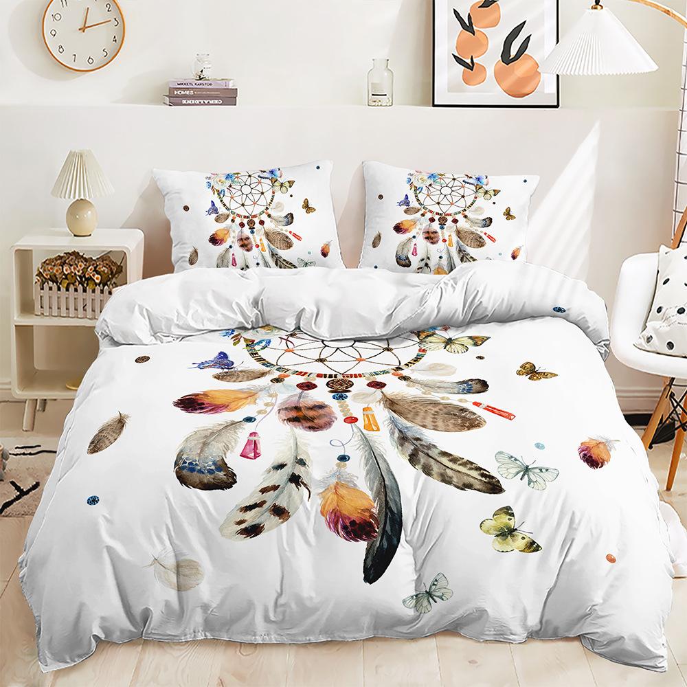 Three-Piece 3D Quilt Cover Dream Catcher Feather Dark Kit Bedding