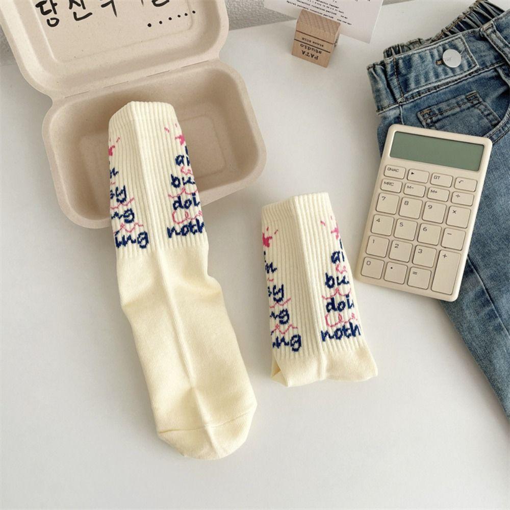 4Pairs Mid Tube Letter Printed Socks Kawaii Socks Women Casual Retro Lattice Socks  Girl