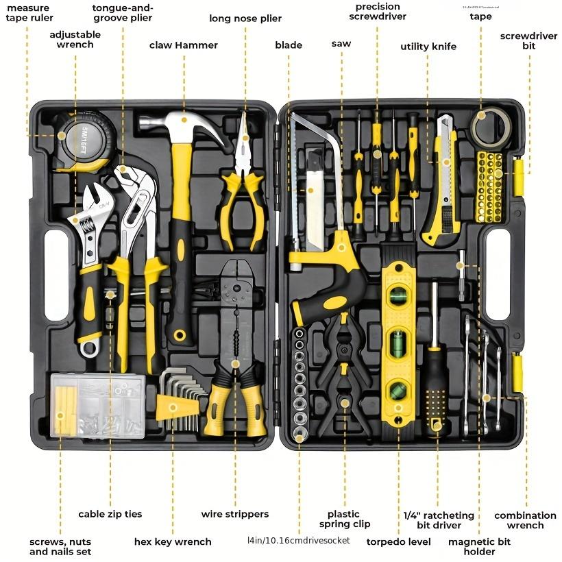 

Набор домашних инструментов из 218 предметов в праздничном красном и черном цвете - Включает молоток, пилу, отвертки, гаечные ключи и многое другое с прочным пластиковым/металлическим кейсом