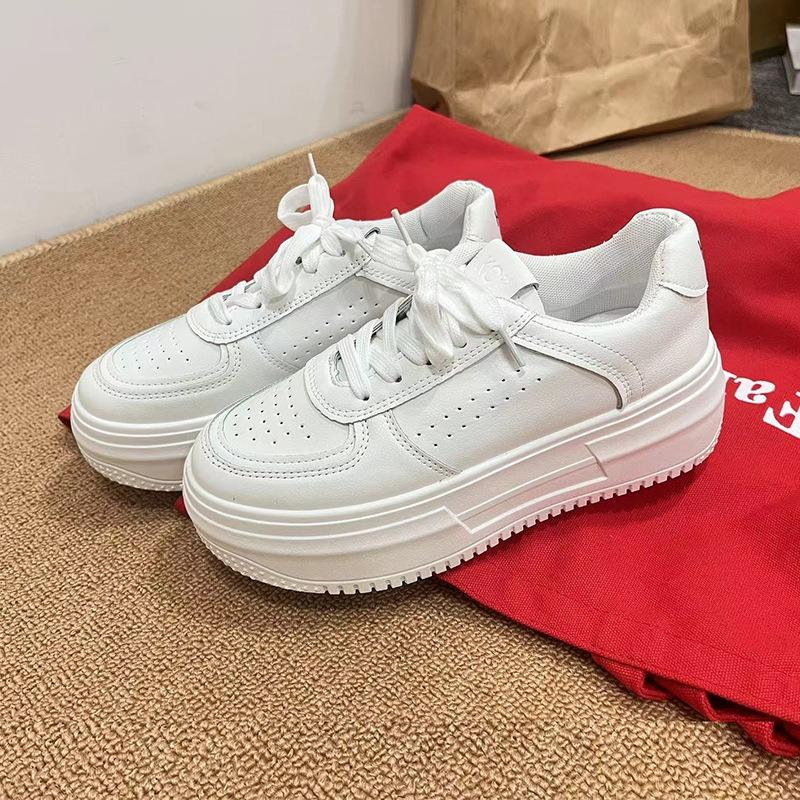 Platform White Shoes Autumn New Retro Student Height Increase Solid Color Round Head Casual Sports Shoes