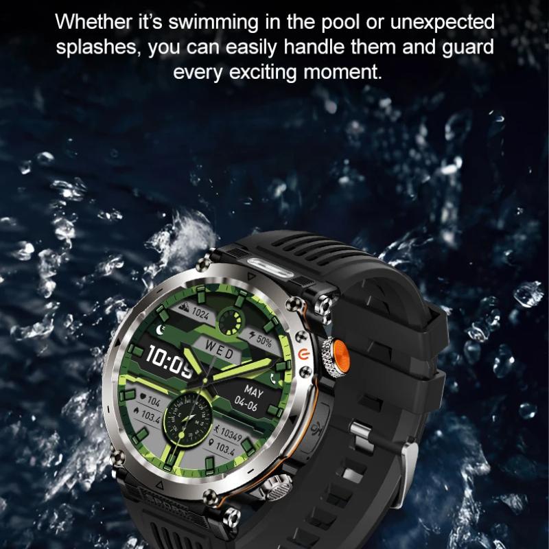 New 5ATM Waterproof Smart Watch Men 600mAh Outdoor SmartWatch GPS Compass Heart Rate LED Flashlight Bluetooth Call Sports Smartwatch