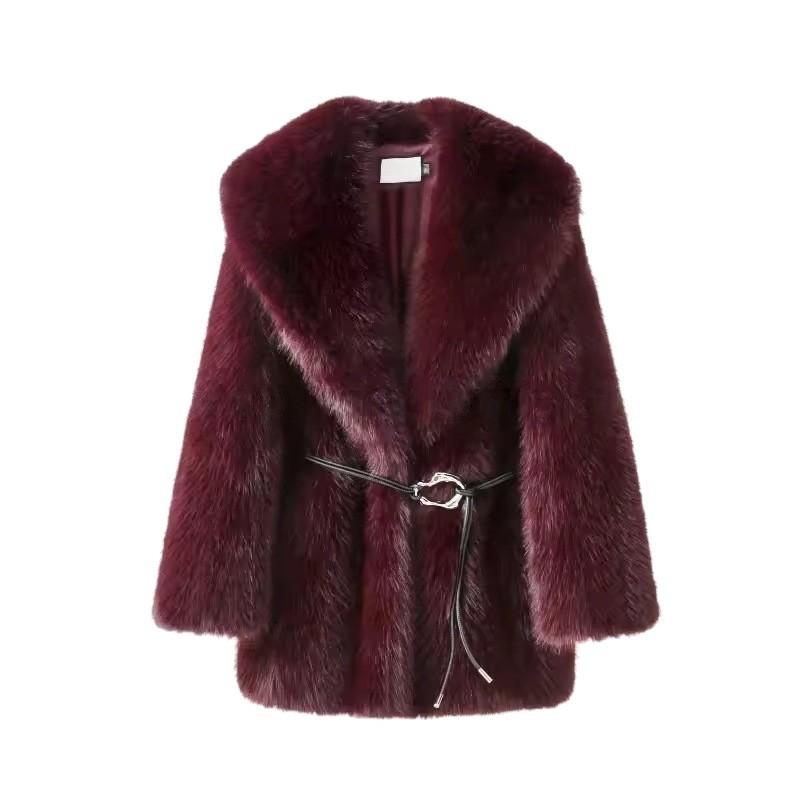 Jenny Phil manufacturer European and American autumn and winter new imitation fox fur medium and long women's coat