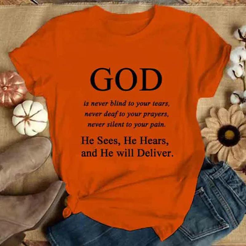 Tricou de modă pentru femei cu litere portocalii Tricou amuzant casual cu gâtul O cu mâneci scurte Tricou de vară pentru femei