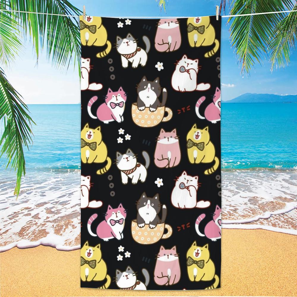 Cute and Cute Cat Cartoon Microfiber Beach Towel Quick Drying Lightweight Absorbent Bath Towel Outdoor Travel Pool Bath Towels