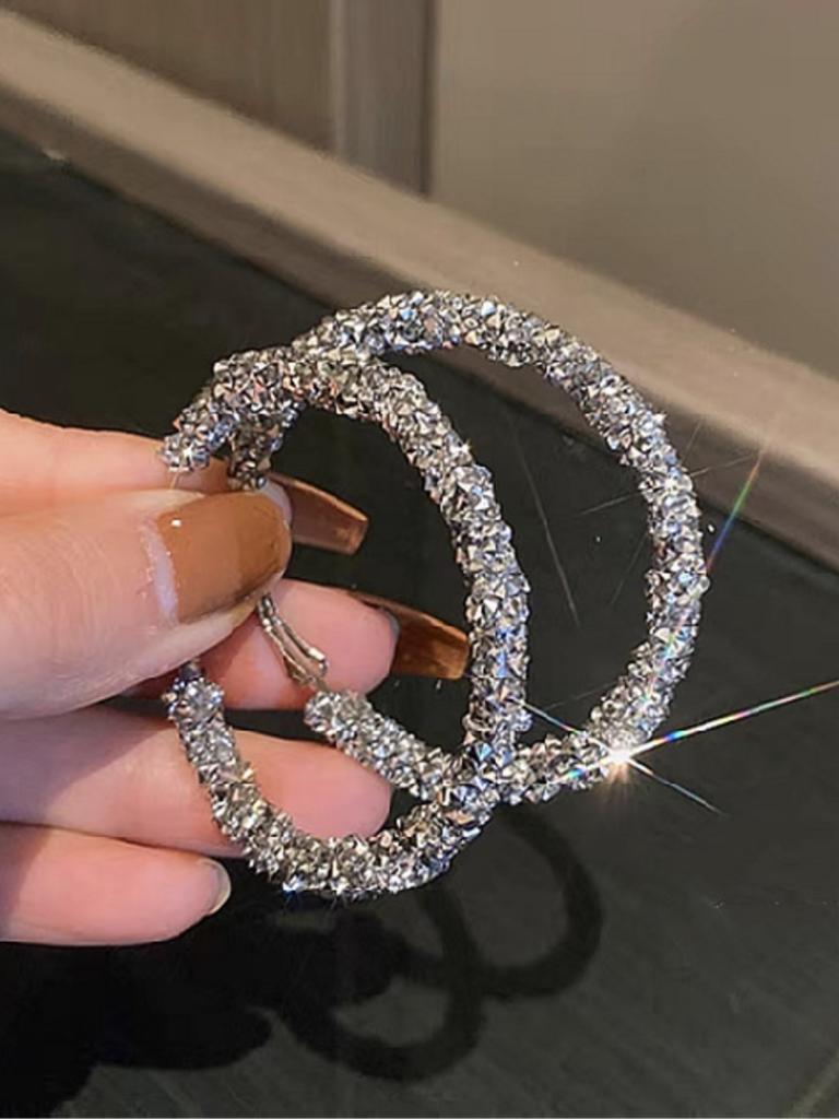 2pcs European and American high-end full Zircon broken Zircon large circle earrings for women's banquet dress accessori