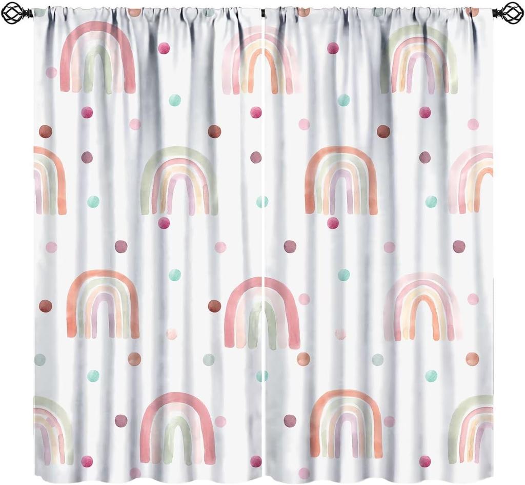 Cartoon Blue Bear Curta For Boys,Watercolor Little Cute Animal Aircrafts Hot Air Balloons Rainbow Window Drapes For Baby Boys