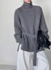 Juzhi Women's Korean High Neck Belted Sweater - Autumn/Winter Fashion 1327