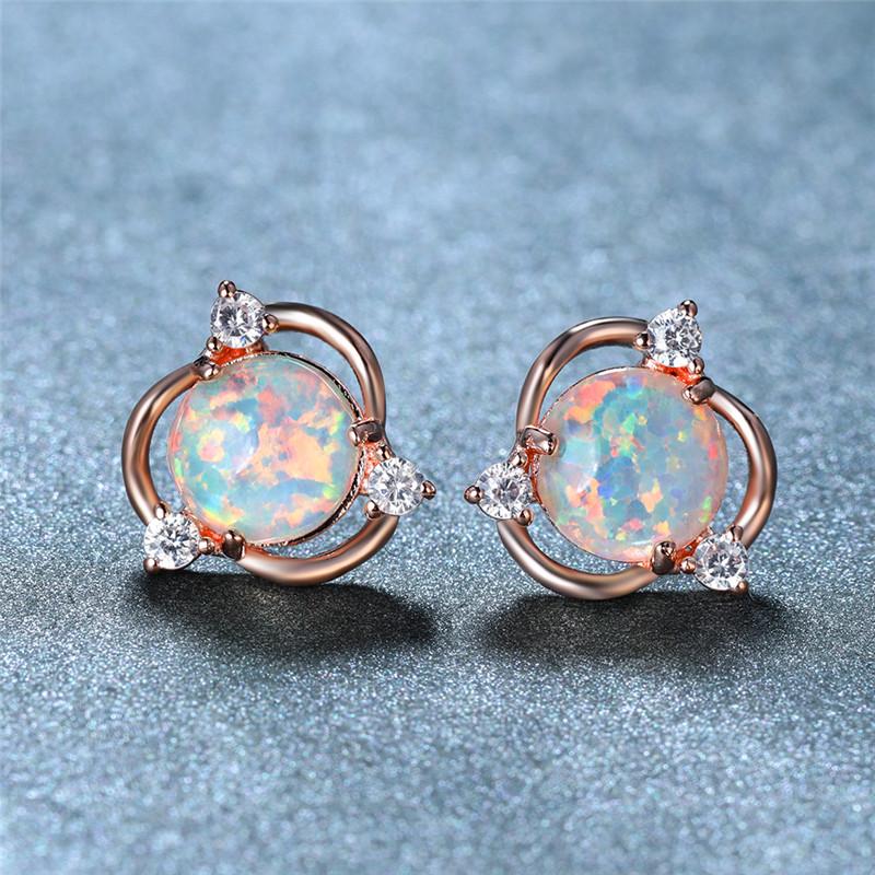 Orecchini a lobo bianchi con opale, piccoli orecchini rotondi in zirconia cubica per donna, orecchini a lobo delicati, gioielli per occasioni nuziali, da sposa, da sposa, orecchini carini