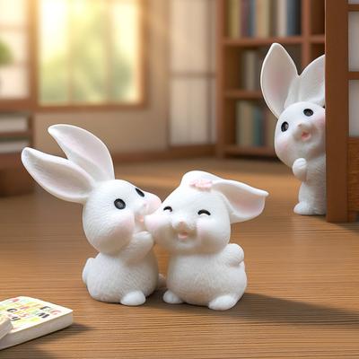 8 Pcs Rabbit Fairy Garden Accessories Mini Resin White Bunny Figurine Miniature Rabbit Animal Figures for Spring Easter Egg Fillers Party Supplies
