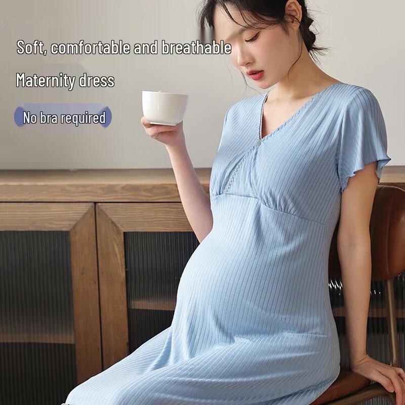 Modern Mom Summer Thin Nursing Nightgown with Chest Pads