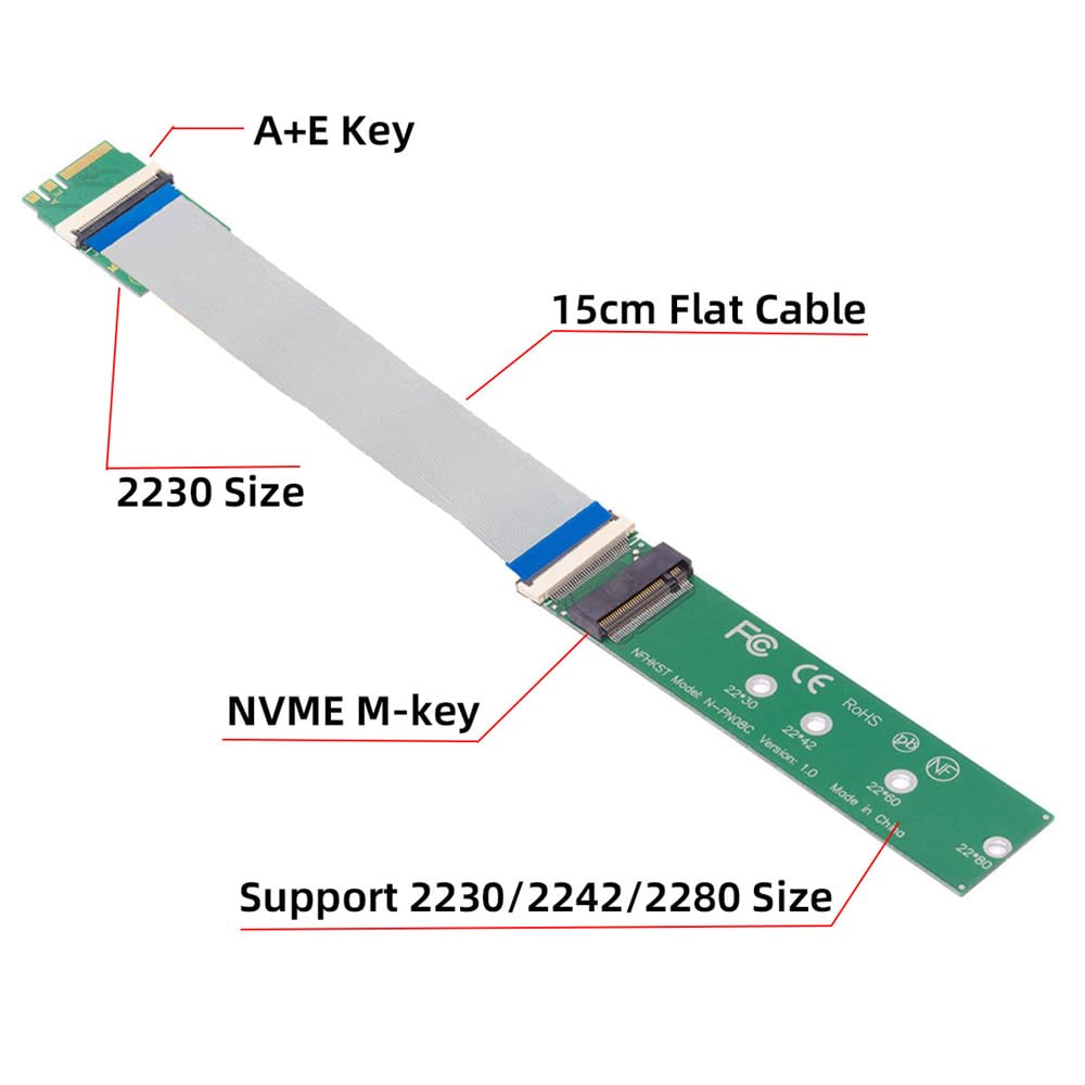 Cablecc NGFF 2280 2230 Male To NVME Female Extension Cable for Laptop Mainboard SSD A+E-Key M-Key