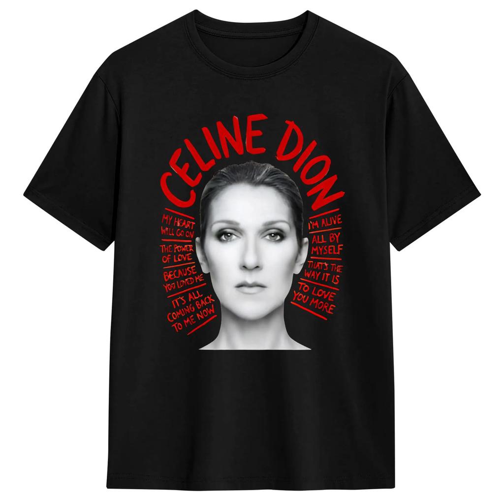 2026 Y2K Celine Dion Classic Song Pattern T-shirt for Men and Women Pure Cotton Casual T-shirt for Music Fans Street Wear Top