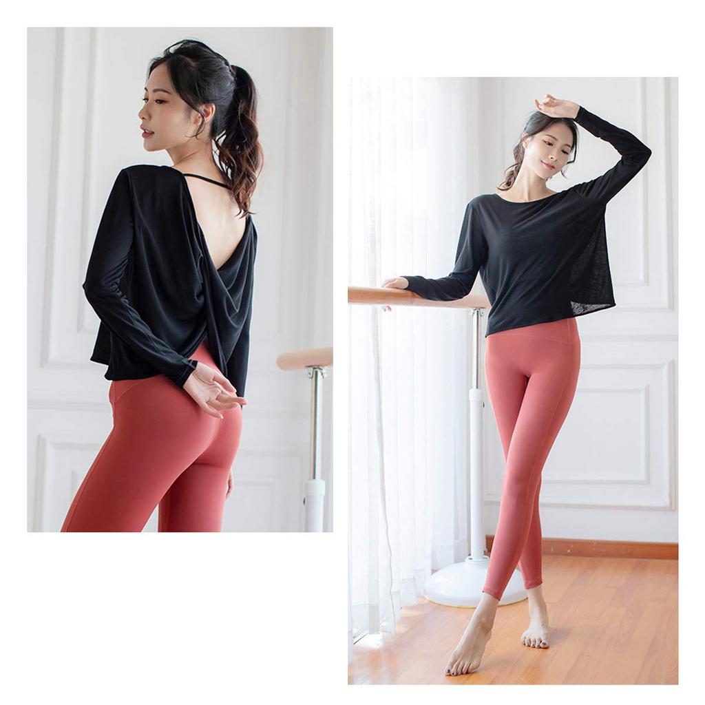 VeroMan Langarm Yoga Oberteil für Damen L, Frühling/Sommer, Weich, Fitness, Ballett, ppi-lstops7, Schwarz,