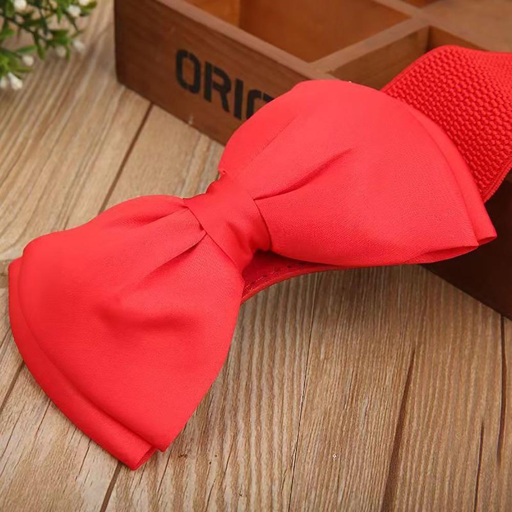 

1Pcs Elastic Bow Waistband Wide Satin Bow Belt Durable Waist Belt Clubs Party red