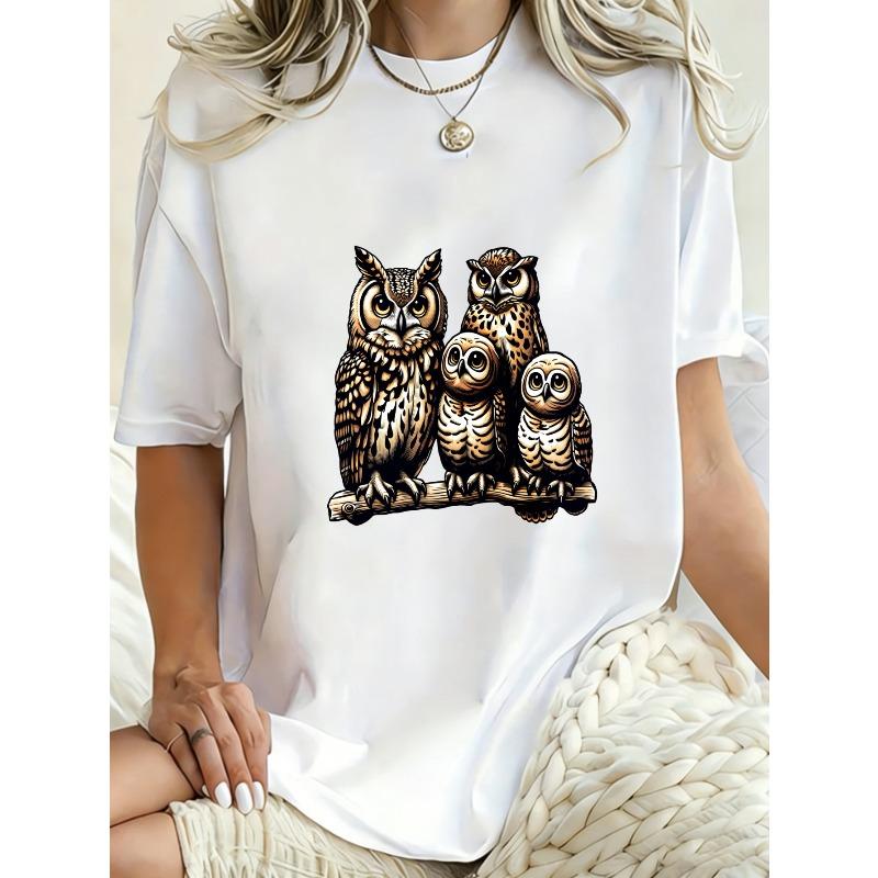 Túlméretezett póló fekete bagolycsalád mintával hétköznapi viseletre