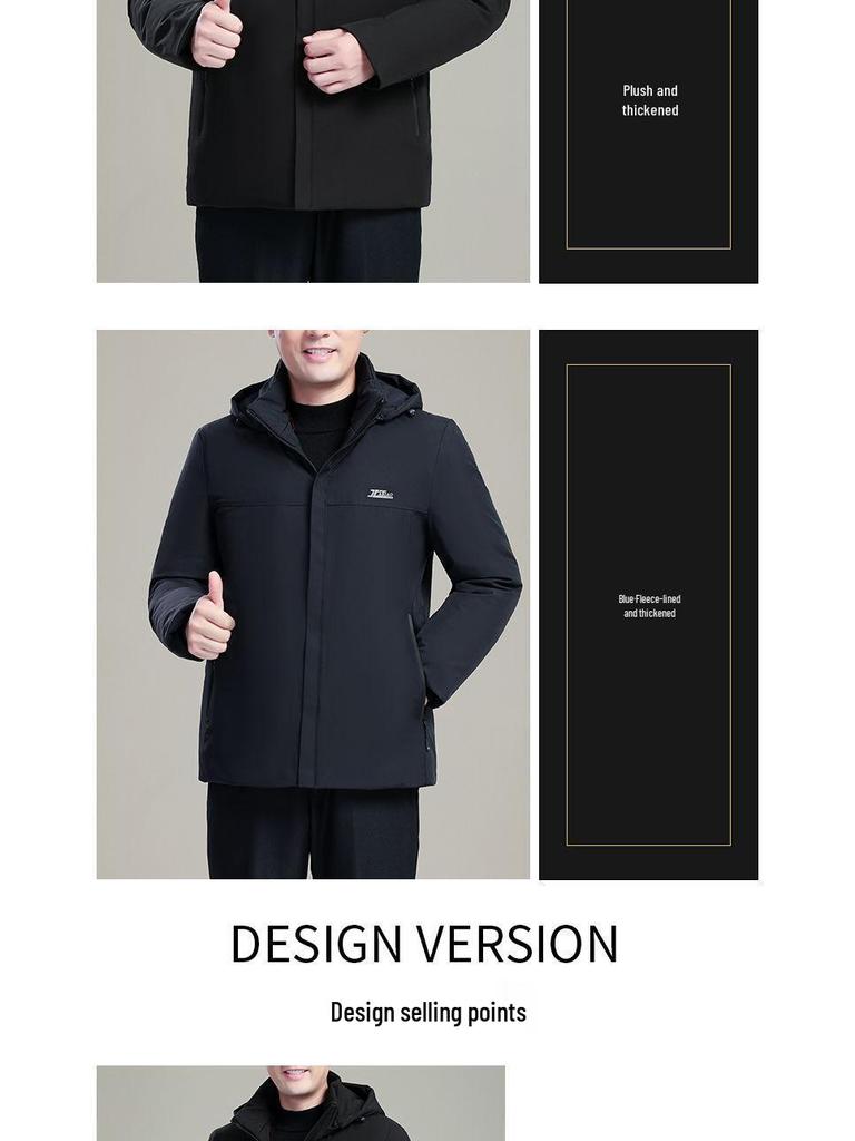Woodpecker Men's Winter Down Jacket: Thick, Warm, Business Style, Plus Velvet, for Middle-Aged Dads.