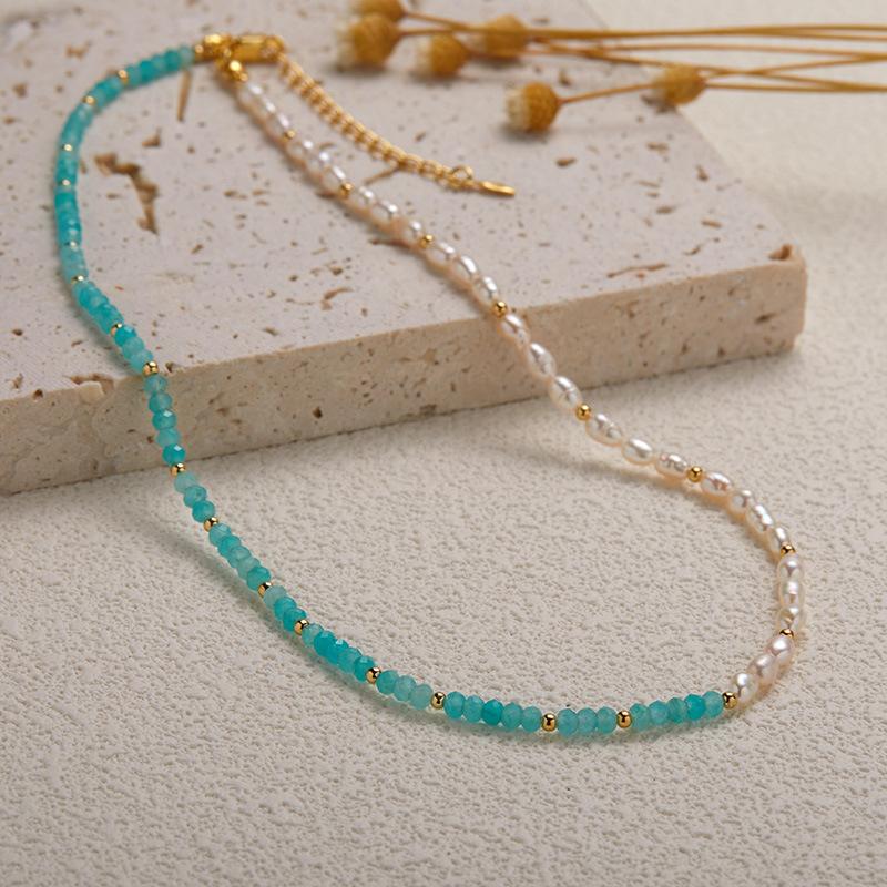 

S925 Sterling Silver Natural Tianhe Stone And Freshwater Pearl Colored Treasure Necklace Women S Niche Retro Beaded Splicing