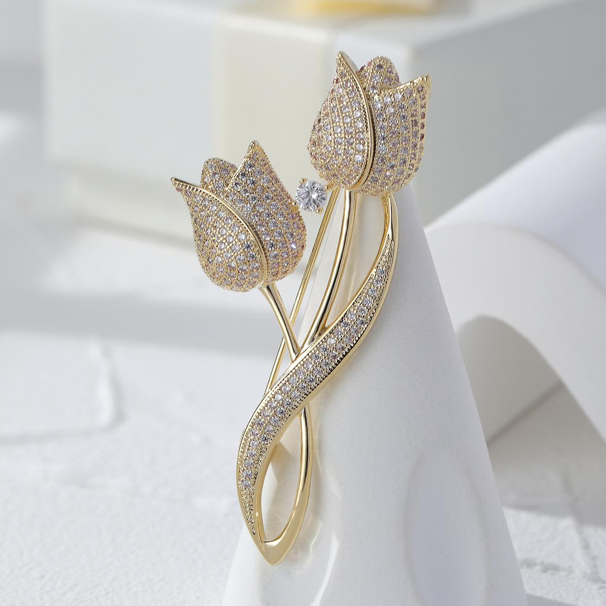 Япония и Корея мода универсальный цветок микро-набор брошь тюльпан корсаж кардиган жакет булавка аксессуары золотой