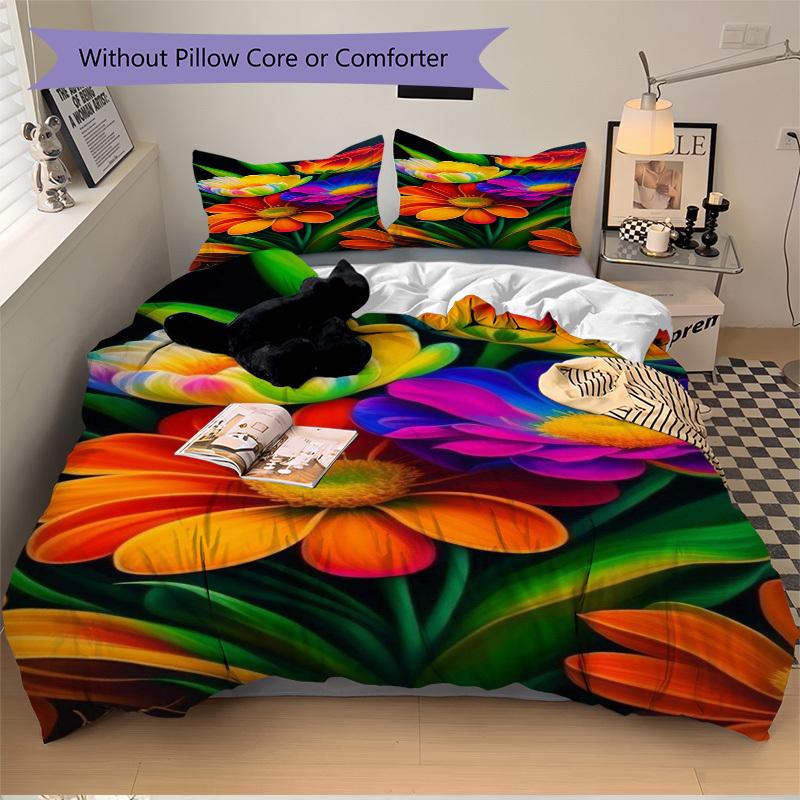 3pcs Flower Bouquet Duvet Cover Set, 1 Duvet Cover + 2 Pillowcases (No Insert), High-Definition Print, Home & Dorm Yy251123017