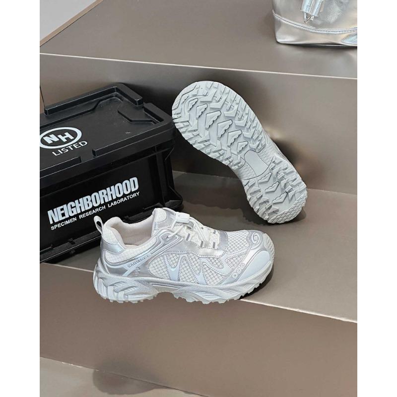 

New summer thick-soled heightening shoes mesh breathable casual sports shoes female dad shoes leather versatile 35 серебряный