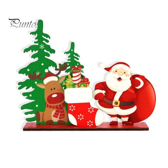Santa Claus Table Centerpiece Wooden Christmas Ornaments, Tabletop Decoration with Snowman Elk Desktop Holiday Decorations Designs for Home Party And