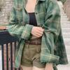 Kontrast-Woll-Karo-Damenhemd, Vintage-Reverskragen, Damen-Langarmbluse, Frühling und Herbst, lässig, vielseitig, lockeres Oberteil