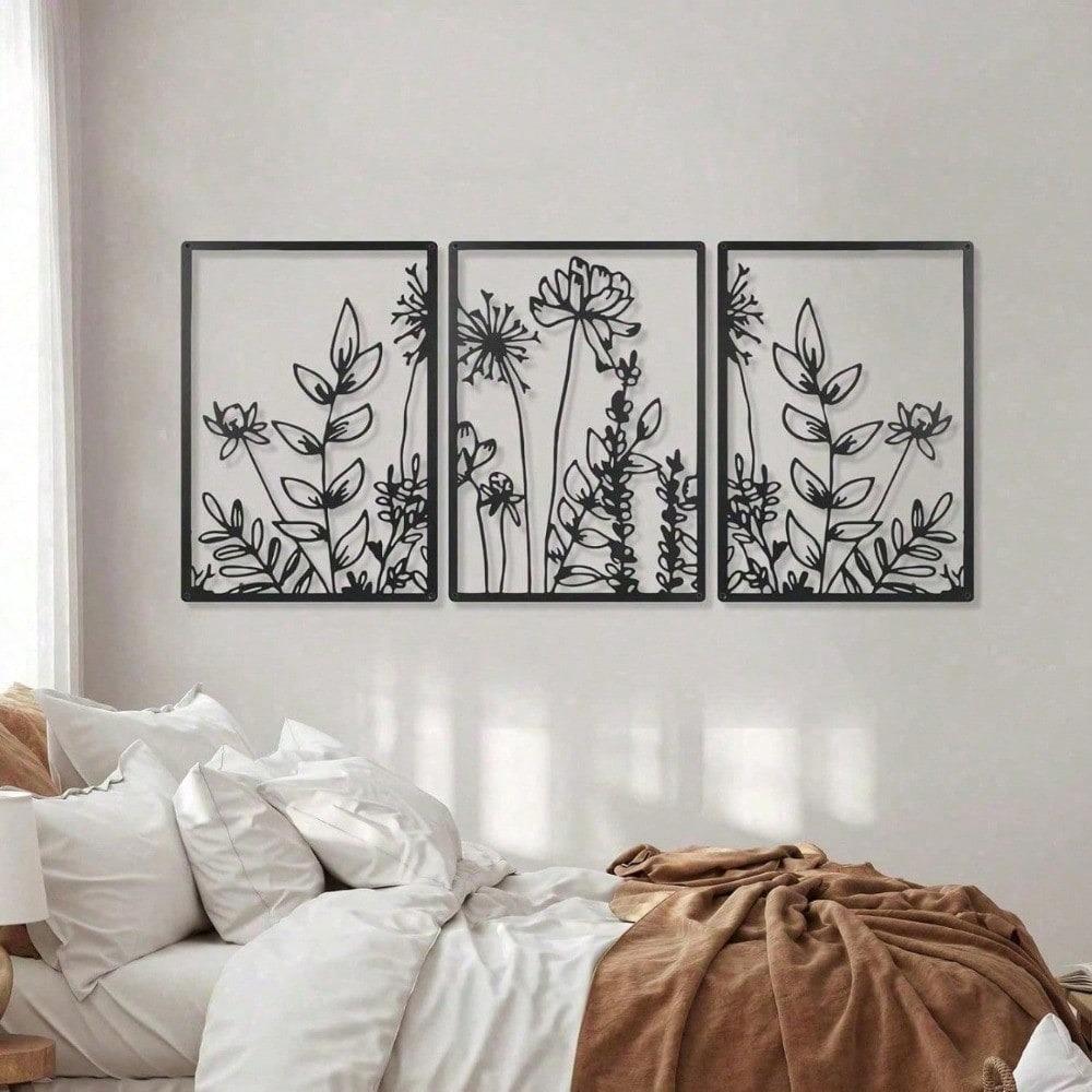 Aesthetic Metal Wall Art for Living Room, Bedroom Office Decor, Minimalist Nature Plant Prints, Easy to Hang, Housewarming Gift for Women