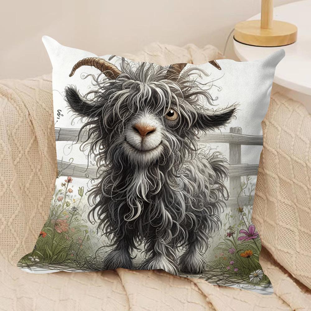 Spooky Goat Face Cushion Cover Soft Plush Fabric DoubleSided Printed Cushion Covers for All Seasons Modern HomeDecor Gift