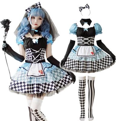 Milky Time Alice In Wonderland Halloween Adult Cosplay Costume, Gothic Lolita Maid Outfit, Women's Dark Alice