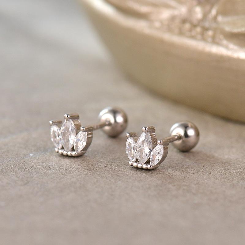 

925 Sterling Silver Korean Zircon Crown Mini Stud Earrings for Women Fashion Exquisite Jewelry Gifts срібний