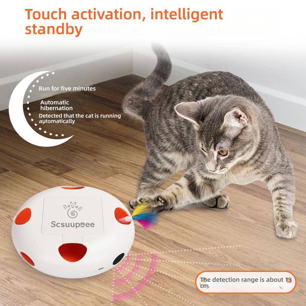 Electric Rotating Cat Turntable Toy Rechargeable Smart Interactive Teaser Stick Automatic Self Play Pet Toy