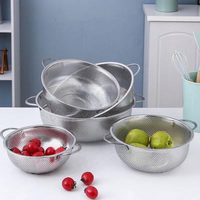 Stainless Steel Basket, Multi-purpose Basket With Dense Holes, Double-ear Basin Rice Washing Sieve
