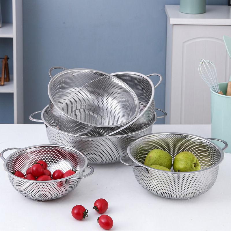 Stainless Steel Basket, Multi-purpose Basket With Dense Holes, Double-ear Basin Rice Washing Sieve