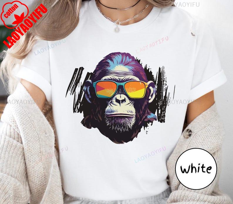 Cool Monkey TShirt Funny Monkey Graphic T Shirts Sunglasses Trendy Unisex Tee Casual Wear Men Clothing Streetwear Cotton Tees
